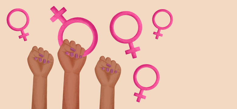 Illustration of women's empowerment and unity symbols