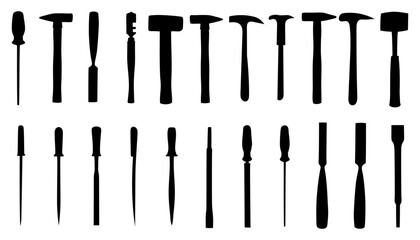 Set of screwdrivers. Tool icon collection. Tool silhouette icon. Handyman Tools. Silhouettes of tools and tools for construction.