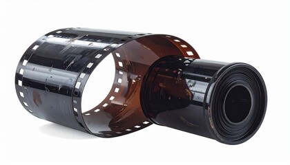 Curled 35mm Photographic Film Strip with Visible Frames and Sprocket Holes Symbolizing Analog Memory Visual Storytelling and Archival Photography for Editorial and Lifestyle Use