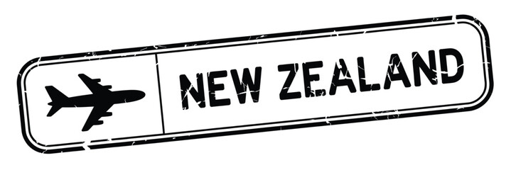 New zealand travel stamp with airplane icon © AFAZ
