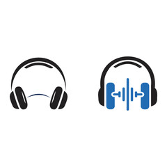 Creative design vector art of two icons of headphones, one with a sound wave graphic