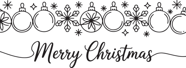 Minimalist Continuous Line Drawing of Christmas Ornaments and Snowflakes