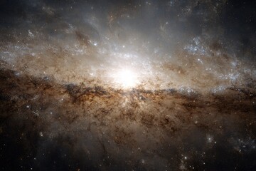 Obraz premium A distant galaxy, a vast swirl of stars and dust, shines brilliantly at the center