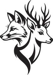 Minimalist Fox and Wolf Heads Silhouette Illustration in Black on White