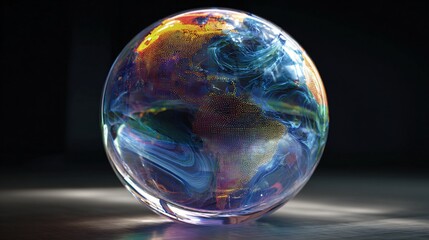 Stunning digital Earth globe with colorful data visualization, representing global connectivity and technology advancements, ideal for tech concepts