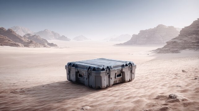 Gray Hard Case in Desert Landscape for Secure Transport and Storage