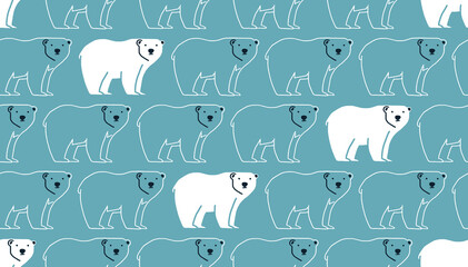 Fototapeta premium Minimalist polar bear seamless pattern. Simple modern Arctic animal background design. Cute winter character illustration for kids fabric, textile print, or wallpaper.