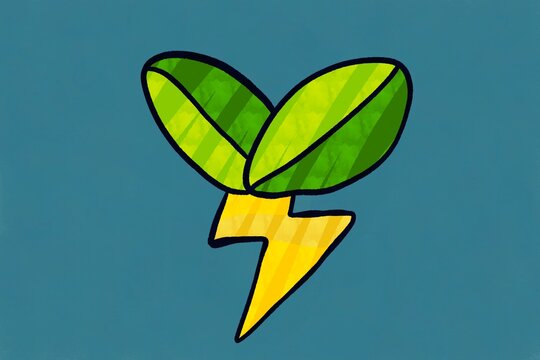 Eco energy icon with leaf and lightning bolt symbol