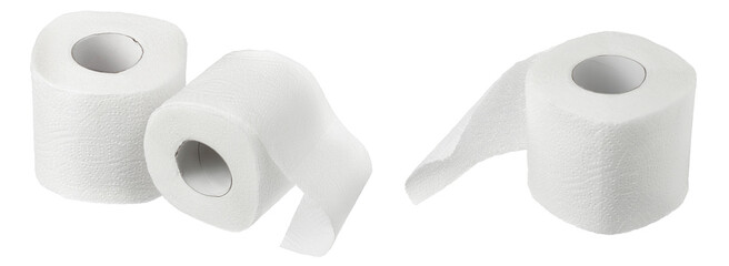 Roll of toilet paper or tissue isolated on white background with full depth of field.