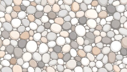 A seamless background depicts smooth, rounded pebbles in shades of gray, beige, and white arranged tightly together
