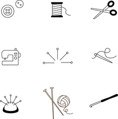 ソーイングアイテムのアイコンセット、モノクロ　Web　Adobe Illustrator Artwork
