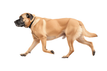 Obraz premium A majestic dog walking in a natural pose, showcasing its strong physique and friendly demeanor, isolated on a white background.