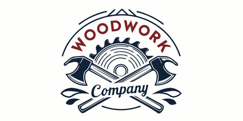 Creative woodwork company logo design with crossed axes and circular saw