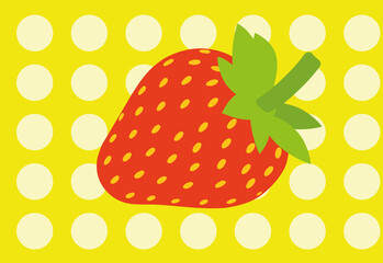 Red Strawberry on a Yellow Background With White Polka Dots