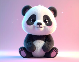Digital Painting Cute Panda Bear Cub Fluffy Character Illustration