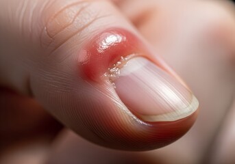 closeup of thumb with paronychia