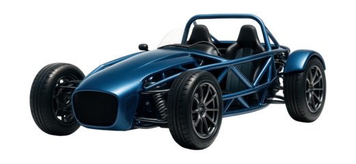Lightweight roadster featuring a tubular frame and visible suspension.