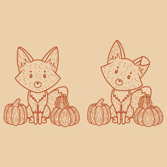 Foxes with pumpkins,  vector art