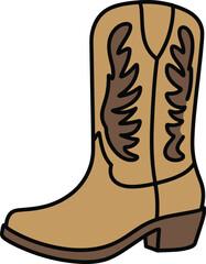 Detailed brown leather cowboy boot illustration, traditional western footwear art, rustic country fashion style, classic rodeo design, vintage charm