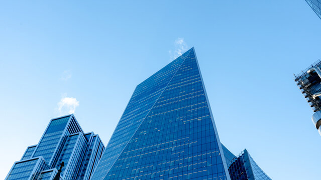 London skyscrapers against a clear blue sky