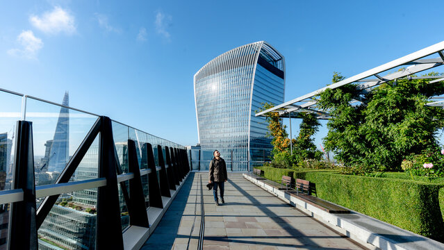 Man enjoys London view from The Garden at 120 - Powered by Adobe