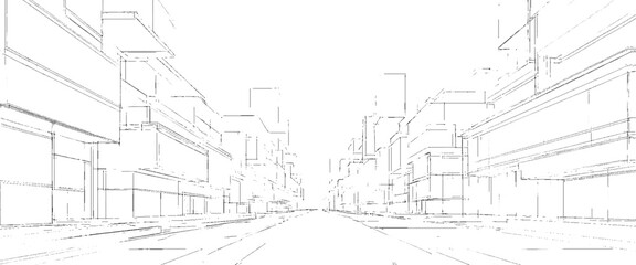 Vector modern building sketch of building with architectural sketch of a house background