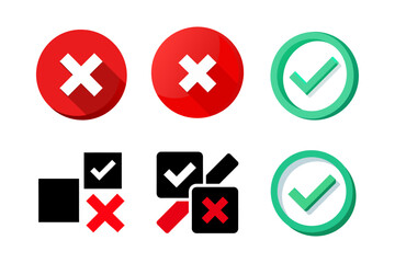 Check and Cross Icons Vector Illustration for Graphic Design and Interface Development with Color Variations and Modern Style