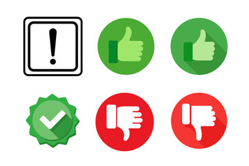 Feedback Icon Set of Thumbs Up Thumbs Down Check Mark and Exclamation Point Symbols for User Experience