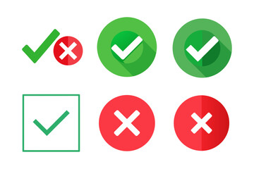 Modern Flat Design of Check Mark and Cross Icons Symbols for Web and Mobile Applications in Green and Red