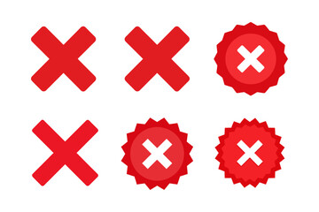 Red Cross Icons Symbolizing Rejection Error and Cancellation in Various Styles for UI UX Design and Web Development Projects