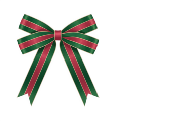Green satin ribbon bow isolated on transparent background, ideal for Christmas and holiday design use.