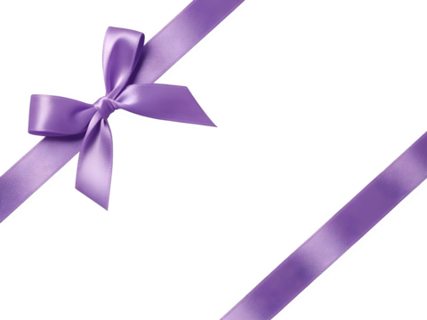 Purple satin ribbon bow isolated on transparent background, Elegant purple satin ribbon forming a neat bow on a sleek black background, with a diagonal ribbon accent — perfect for luxury branding,