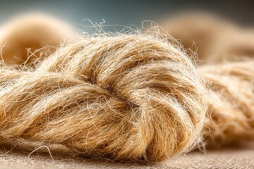 Fototapeta premium Close-up of a natural fiber rope showing intricate texture and frayed strands in detail