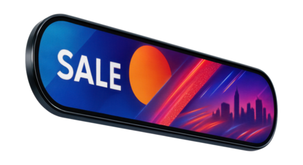 Extended oval LED display affixed to the side of a coach bus.