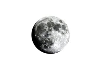 Detailed close up of the earth s moon with visible craters and surface texture isolated on transparent background