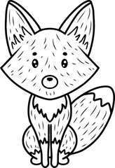 Line art cute fox character