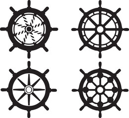 Ship wheel vintage silhouette on white background

