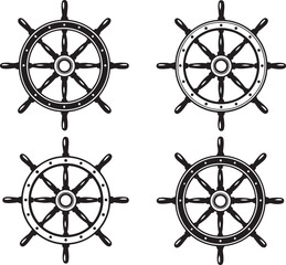 Ship wheel vintage silhouette on white background
