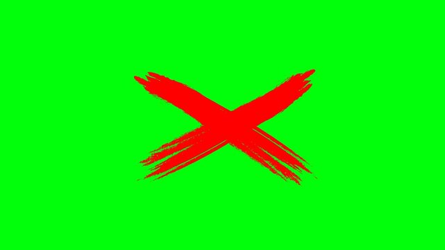 Red cross sign on green background with alpha channel and transparent, 4k animation, hand-drawn