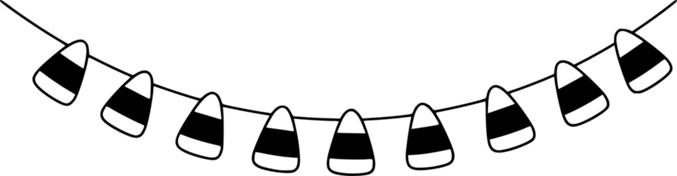 Cute Candy Corn Garland for Halloween. Simple trick or treat banner hanging party decor vector element.
