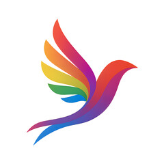 Obraz premium Colorful bird silhouette with gradient wings on black background