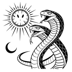 Fototapeta premium A majestic twin headed serpent illustration rendered in high detail suitable for banners advertisements or mythical themed designs featuring vibrant cmyk colors and classic fonts