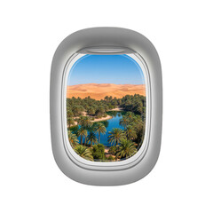 Fototapeta premium Oasis View from Airplane Window: Travel and Adventure