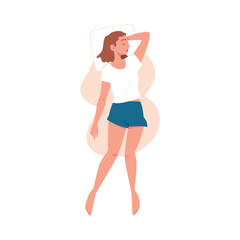 Sleeping Woman Character Lying in Pose with Pillow Vector Illustration