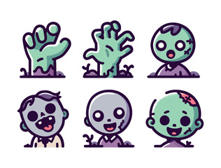 Kawaii Zombie Characters Collection for Stickers, Prints, and Halloween Cards