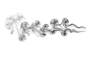 Abstract swirling vapor or smoke forming organic shapes and patterns isolated on transparent background
