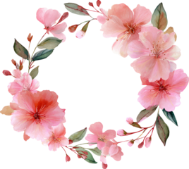Beautiful pink watercolor flower wreath frame for romantic design