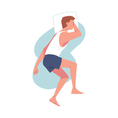 Sleeping Man Character Lying in Pose with Pillow Vector Illustration