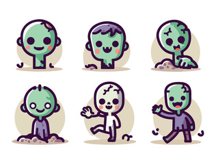 Cute Green Zombie Vector Pack for Kids Friendly Halloween Party Designs