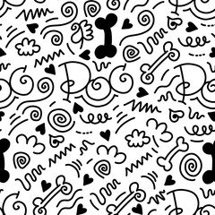 Dog Bone vector dog paw doodle Seamless pattern. Packaging paper design, pet food accessories package.